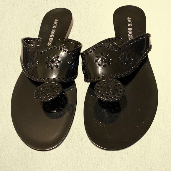 Jack Rogers Black Sandals 11 Shoes Flip Flops Shiny Woven Thongs Jellies - Picture 4 of 8